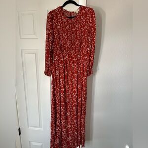 Roolee Red and White Floral Long Sleeve Dress